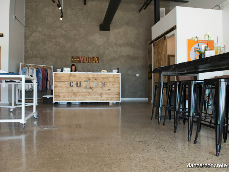 polished concrete floor in fusion yoga