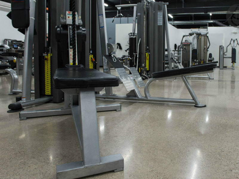 polished concrete flooring, 400-grit satin finish Catalyst Fitness Fort Wayne, IN
