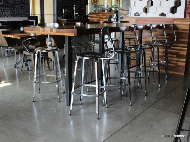 polished concrete floor with filled control joints at Literato Cafe