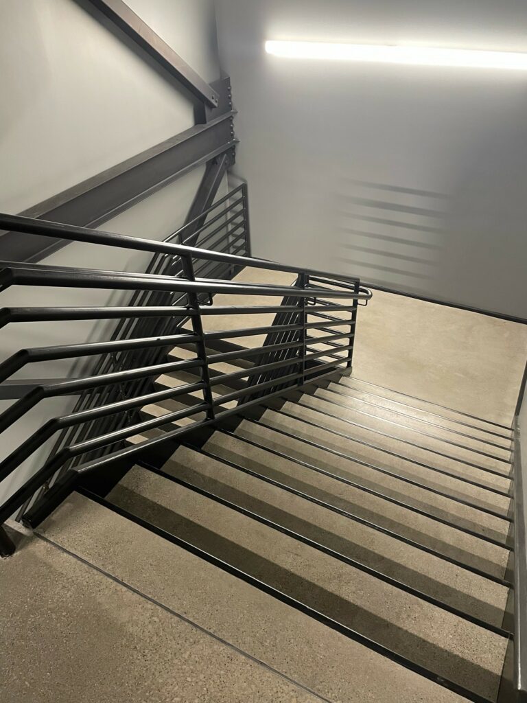 Polished concrete stairs at the Huntington City Police Station.