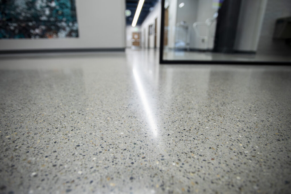 Pictured is Dancer Concrete Design's Surface Polish overlay at Parkview Physicans Group on the Electric Works campus.